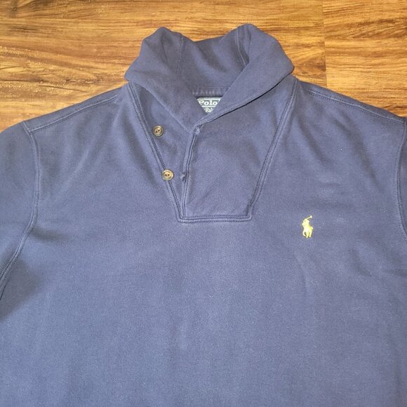 Polo Ralph Lauren Sweater Mens XL Navy Blue LS Shawl Collar Pullover FLAW - Picture 3 of 16